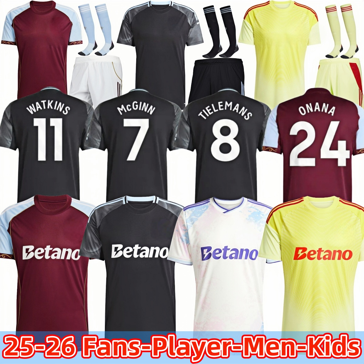 25 26 Aston goalkeeper BAILEY MALEN soccer jersey home away third 2025 2026 villa McGINN ONANA WATKINS KONSA MARTINEZ Men kids kit football shirt set