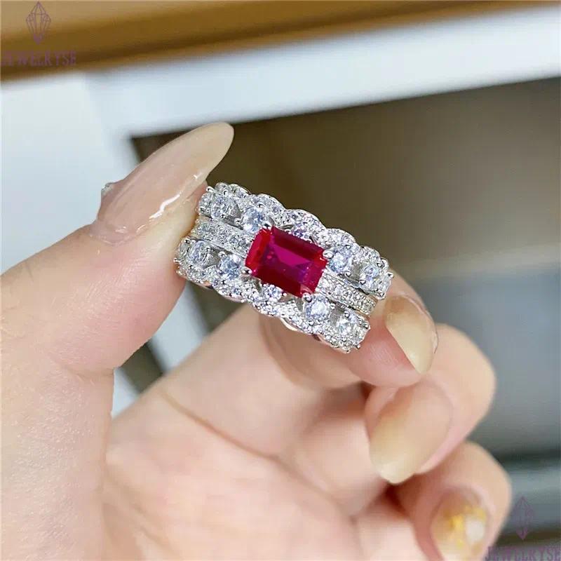 red diamond designer bands rings for women wedding luxury 925 sterling silver love pear heart ring 8A zirconia mariage engagement wed woman jewelry gi