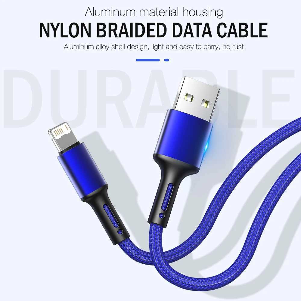 Durable 3A USB To Lightning Cable for IPhone 14 13 12 11 Pro Max X XR 8 7 6s Plus Fast Charge 1m 2m Long Data Sync Wire C251203