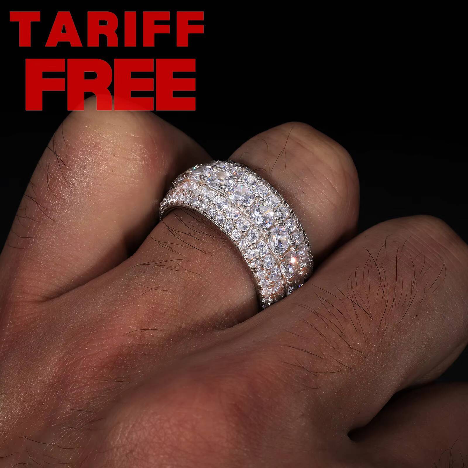 Hip Hop Jewelry Wedding Engagement Gift 925 Sterling Silver Paved VVS Moissanite Iced Out 5 Layer Diamond Band Ring for Men