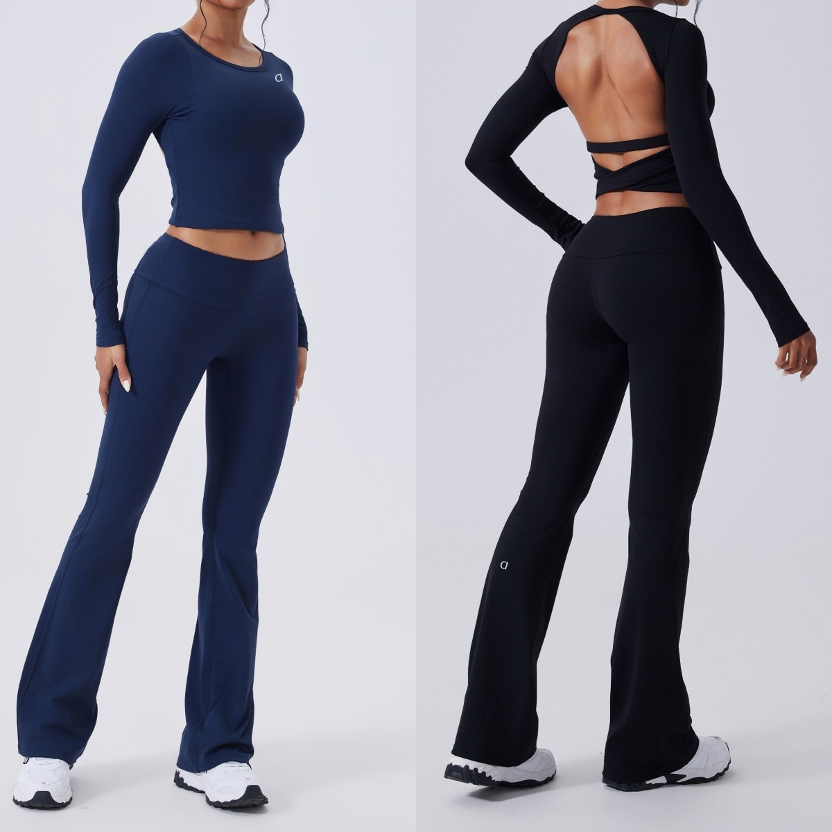 O1291 Yoga Shirts Slim Long Sleeve Outdoor Sports Clothes High Waist Yoga Pants Casual Wide Leg Flared Pants Sports Fitness Pants