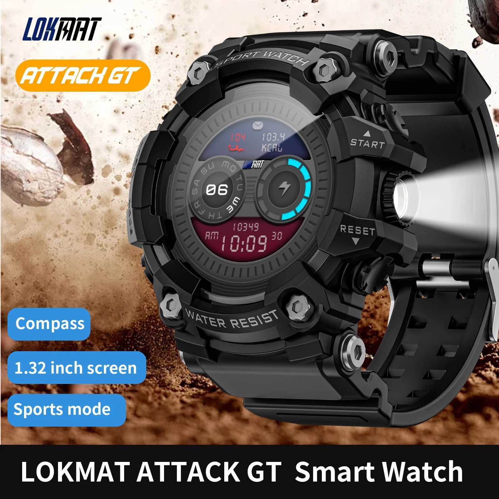 LOKMAT ATTACK-GT Upgrade Sport Smart Watch Waterproof Calls Rugged Smartwatches Flashlight Fitness Tracker for Phone C251203