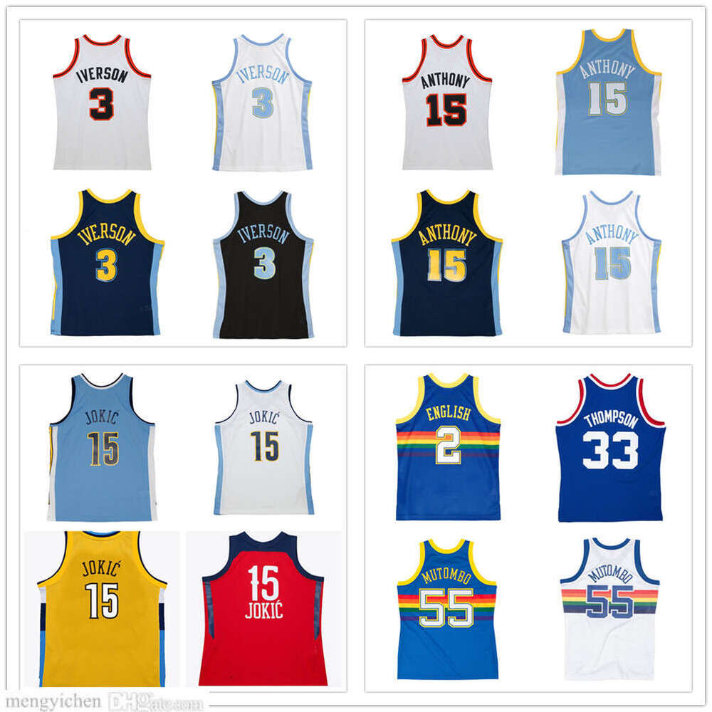 Retro Men's XS-6XL Basketball Jersey Allen 3 Iverson Carmelo 15 Anthony Nikola 15 Jokic Jamal 27 Murray Dikembe 55 Mutombo Alex 2 English David 33 Thompson Vintage