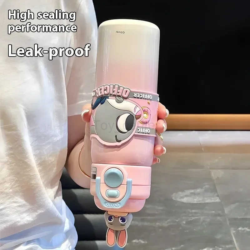 Disney 500ml Stitch Zootopia Cartoon Thermos Nick Judy Hopps Dual-Drinking Straw Cup Cute Printing Student Water Cup Girl Gifts H251203
