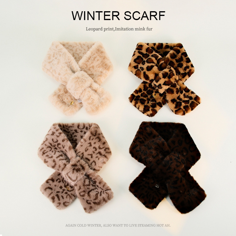 Womens faux fur scarf leopard print autumn coat collar shawl 241210