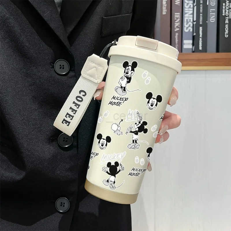 Disney New Mickey Mouse Anime Peripheral Creative Cartoon Cute Print Stainless Steel Portable Double Drink Spout Thermos Cup H251203