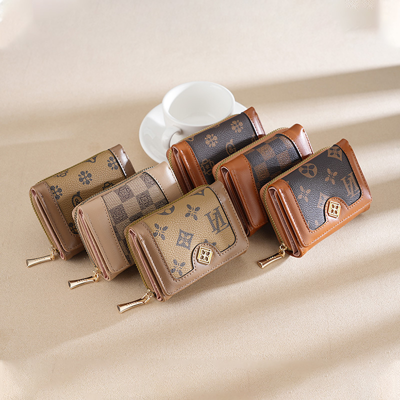Designer Luxury Wallet Women's 2025 New Short Wallet Tri-Fold Card Holder with Classic Monogram Print, Compact Coin Purse & Stylish Everyday Desi