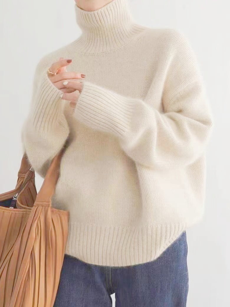 Turtleneck Sweater for Women - Autumn & Winter, Loose Fit, Versatile Knitted Pullover, Lazy Style, Undershirt Top, Coffee Color