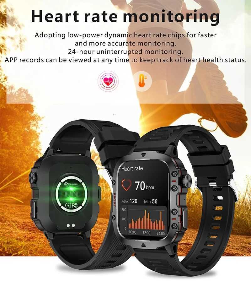 2024 New For 196 Call Military Smart Watch Men 5ATM Outdoor Sports Fitness Tracker Health Monitor Smartwatch C251203