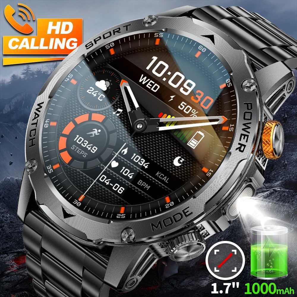 LIGE Military Smart Watch Men 1000mAh Battery Outdoors LED Flashlight Waterproof Rate Sport BT Call 17 AMOLED Smartwatch C251203