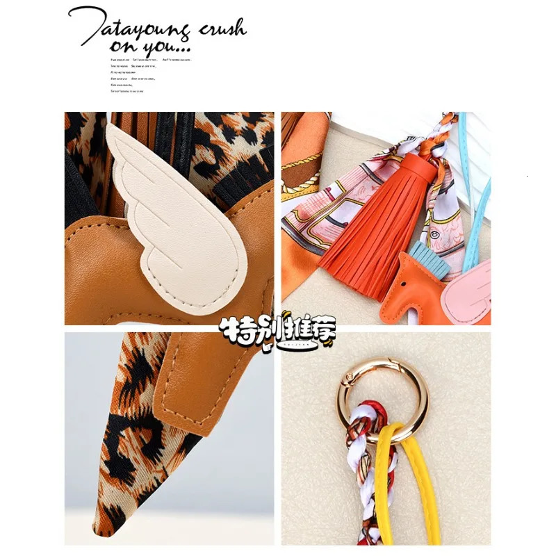 womens bags American fashion small Pegasus pendant high-end silk scarf PU leather fringed bag pendant car keychain 251126