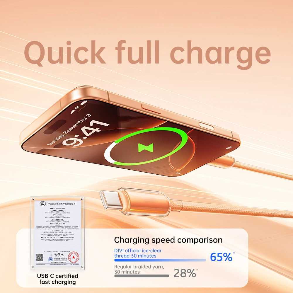 DIVI Type C Cable For iPhone 17 16 15 Pro Max USB C to USB C Cable For book iPad Type-C Cable C251203
