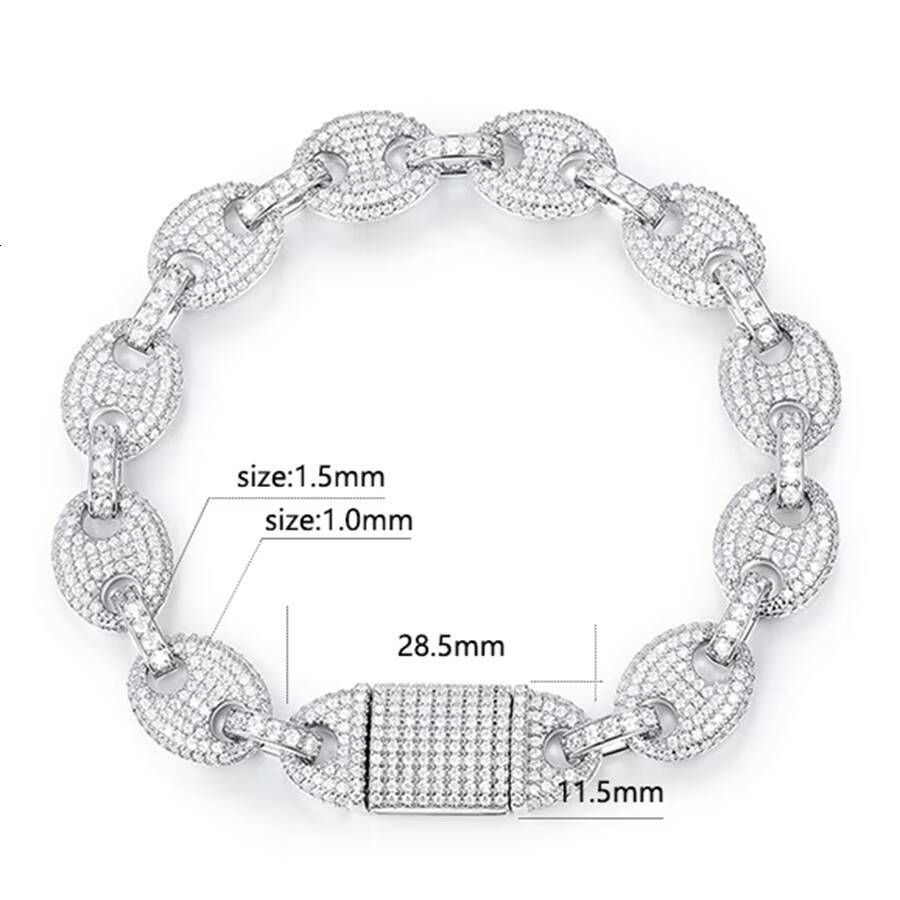 Iced Out Moissanite Pig Nose Bracelet S925 Silver with 18K White Gold Plating D Color VVS Unisex Hip Hop Jewelry Bracelet