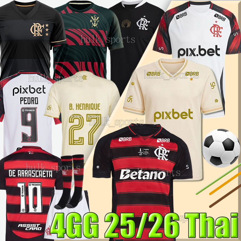 P-4GG Flamengo 2025 Campeon soccer jerseys DE ARRASCAETA PEDRO L.ARAUJO B.HENRIQUE WALLACE YAN G. PLATA LEO PEREIRA L. ORTIZ JUNINHO men kids kit socks set football shirt