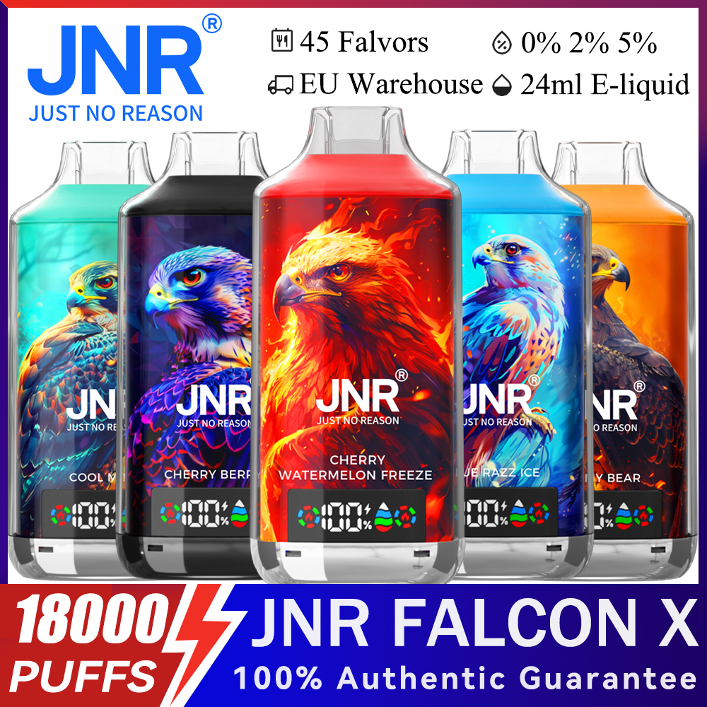 European Warehouse JNR Falcon-X 18K Puff Disposable Vape 2% Nicotine 24ml Fruit Flavors Dual Mesh Coil Digital Box Vaper Liquid Vapes instock Puff Jnr 18000 instock