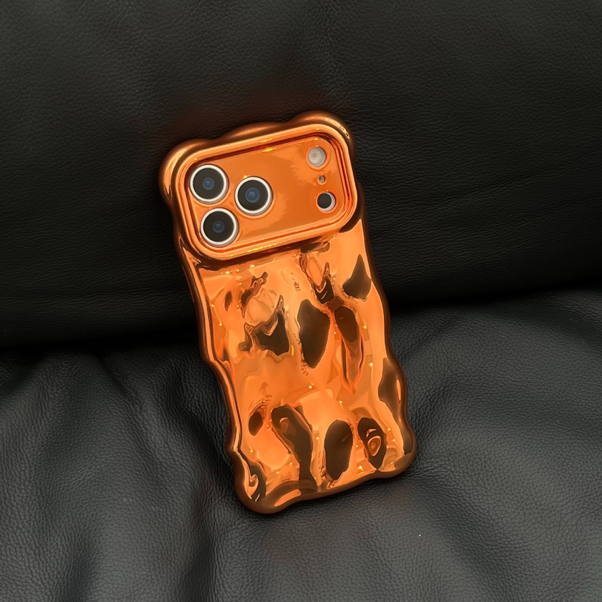 Orange Wave Phone Case Compatible with iPhone 17 Pro Max Apple 16/15/14 Niche High-end Feel Electroplated Protective Case