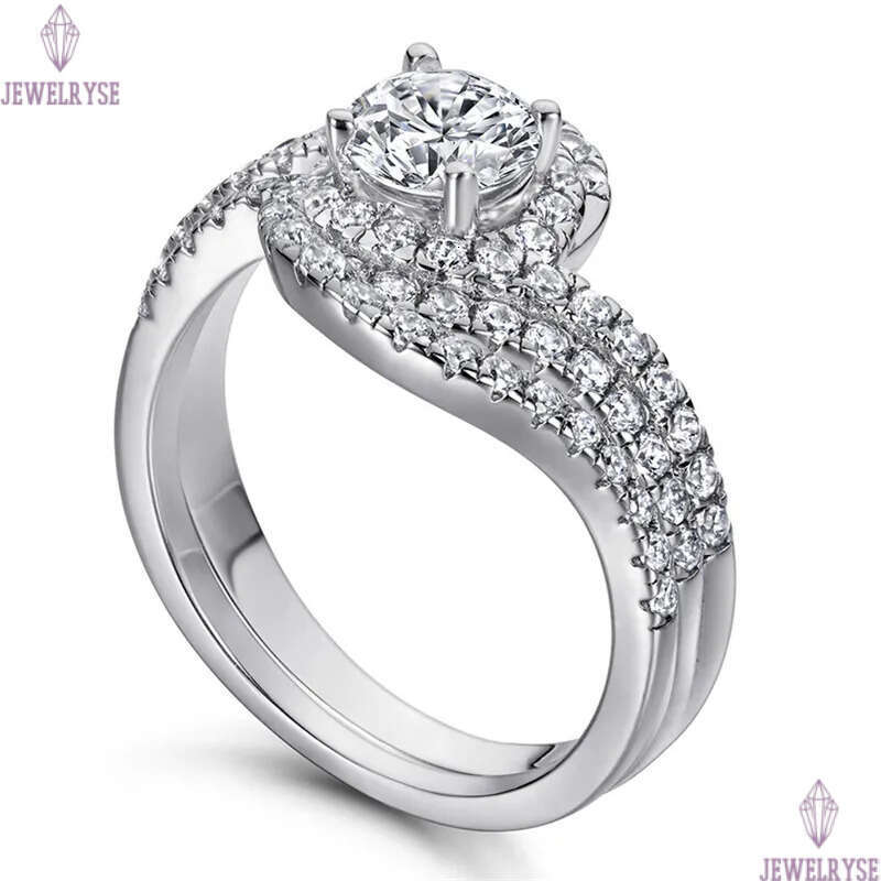 luxury round 2pcs/set stacking diamond designer ring for wed propose s925 sterling silver 5A zirconia engagement wedding rings jewelry woman gift box 
