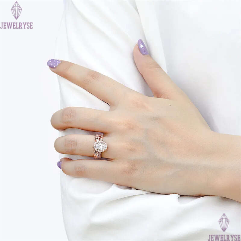 1.5ct diamond 2pc/set stacking ring designer for woman wed luxury 925 sterling silver 5A zirconia engagement wedding rose gold rings jewelry women gif