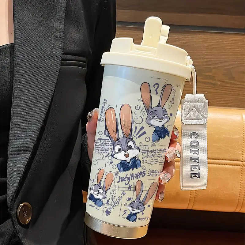 Disney Zootopia 2 Peripheral Nick Judy Hopps Thermos Mugs Ins High-value Cartoons Large-capacity Couples Students Cute Water Cup H251203