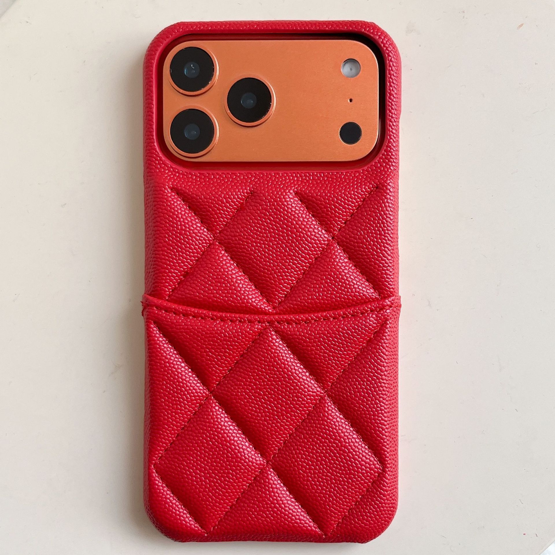 Lychee Pattern Leather Phone Case iPhone 17 Pro Max Style Quilted Luxury Apple 16/15/14 Pro Goddess