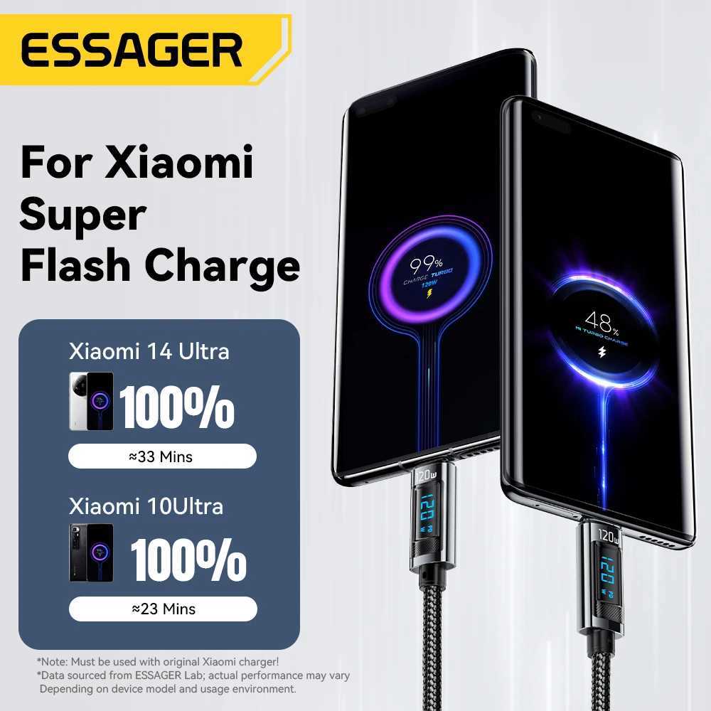 Essager 120W USB Type C Cable PD er Flash Charging 6A For 14Pro Redmi K70 X6 Black Shark 3Pro LED Digital Display C251203