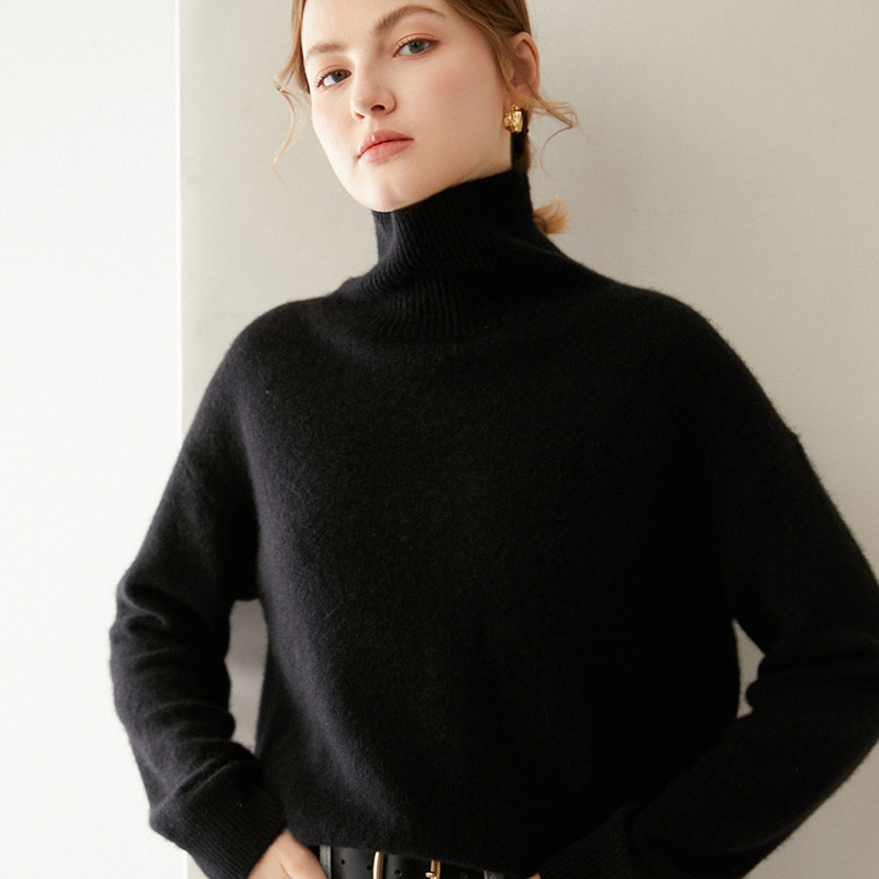 Turtleneck Sweater for Women - Autumn & Winter, Loose Fit, Versatile Knitted Pullover, Lazy Style, Undershirt Top, Coffee Color