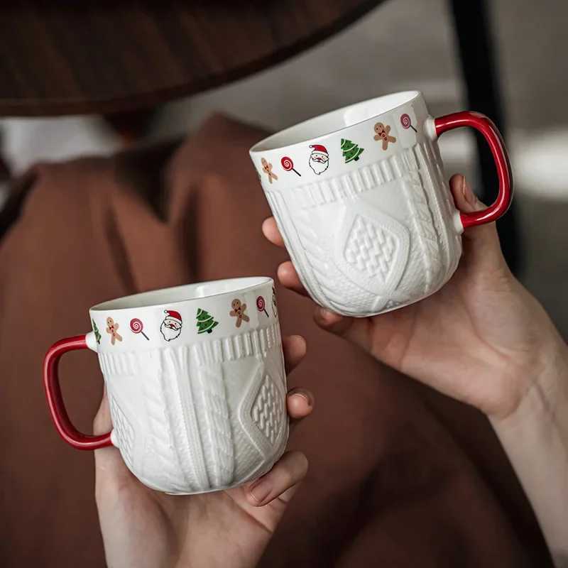 Hot 2Pcs/Set Couple Cup High Value Embossed Cup Ceramic Mug Cup Christmas Valentines Day New Year Gift Woman YUZI H251202
