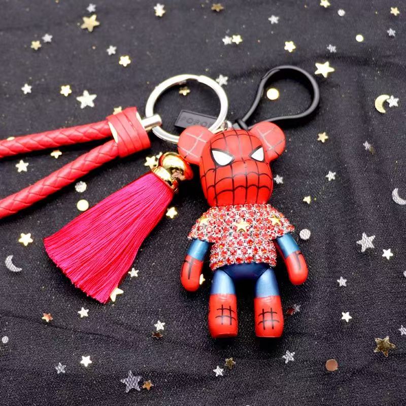 New Love Peace Movable Joints Bear Keychain Men Leather Tassel Key Chain On Bag Car Trinket Women Jewelry Party Gift