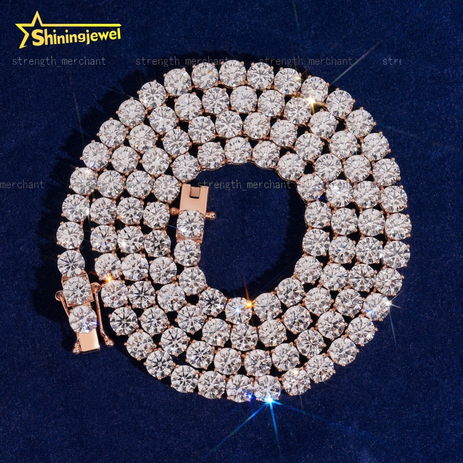 Trendy Daily Jewelry Iced Out Hip Hop Tennis Chain 10K Solid Rose Gold Lab Diamonds Tennis Necklace