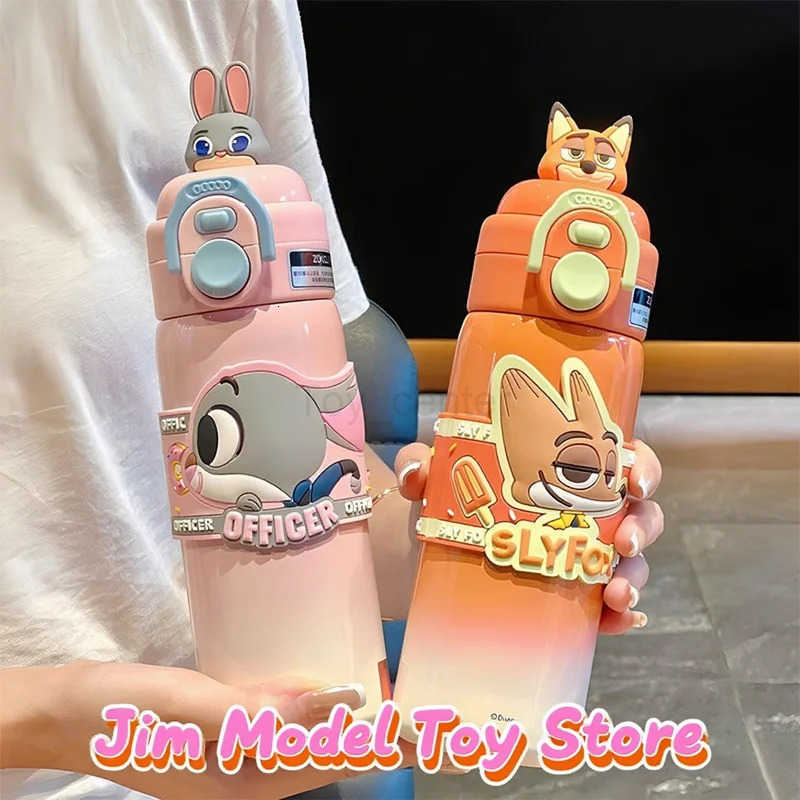 Disney New Stitch 500ml Zootopia Thermos Nick Judy Large Capacity Dual-Drinking Straw Cup Cartoon Cute Printing Student Water Cup Gift H251203