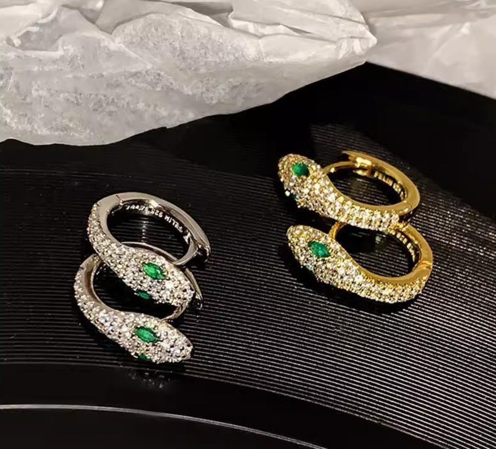 S925 silver personalized serpentine Earrings womens fashion micro inlaid zircon bright earrings hip hop Earrings 250710