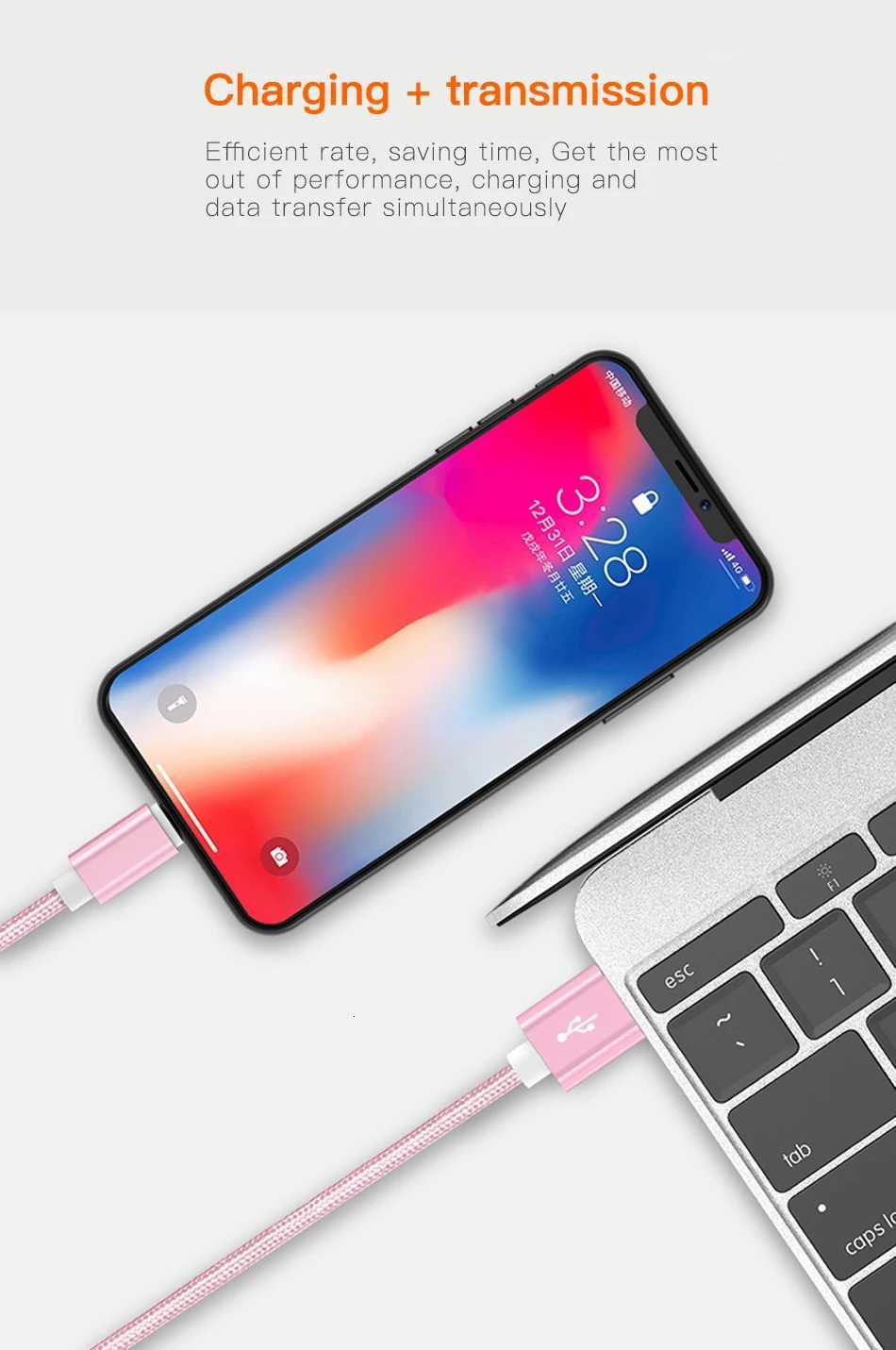 Type C USB C Cable for iphone 7 Xs MAX 6 plus 7 6s X se ipad 2 mini USB Fast Charging Data Cable cord 8 Pin iphone cables C251203