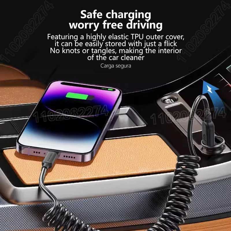 PD 27W Car USB Spring Stretch Cable For iPhone 13 12 11 14 Pro Max Phone Fast Charging Charger Cable X XR XS 7 8 Plus Data Cable C251203