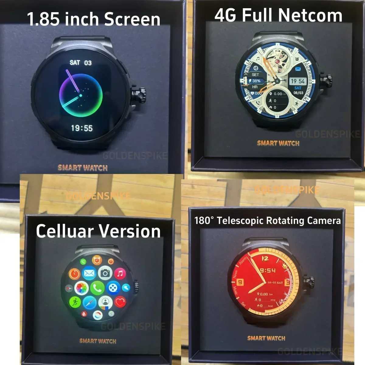 GT100 New Smartwatch 185-inch Display HD Sn Android OS 4G SIM Card 180 Rotating Camera WiFi Waterproof Smart Watch Men C251203