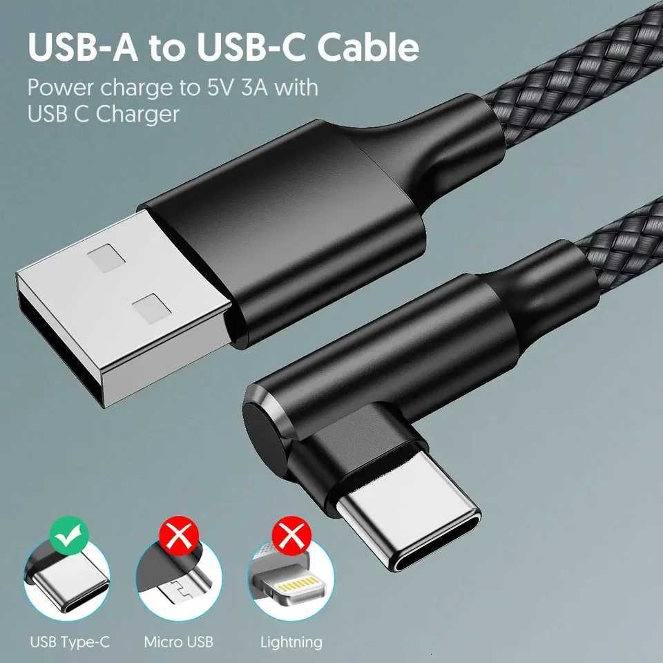OUIO 2-Pack 66ft Right Angle Braided USB-C Charging Cable Durable Fast Charger for Phones Tablets C251203