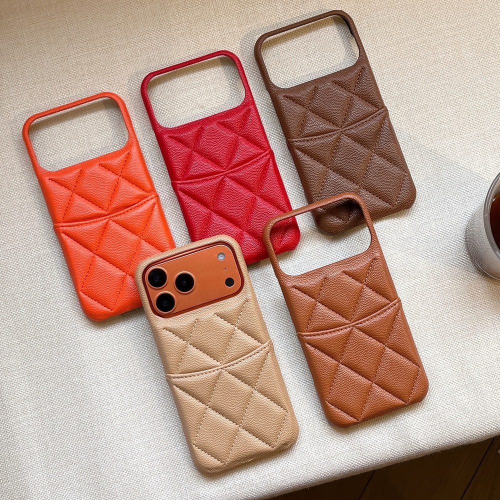Lychee Pattern Leather Phone Case iPhone 17 Pro Max Style Quilted Luxury Apple 16/15/14 Pro Goddess