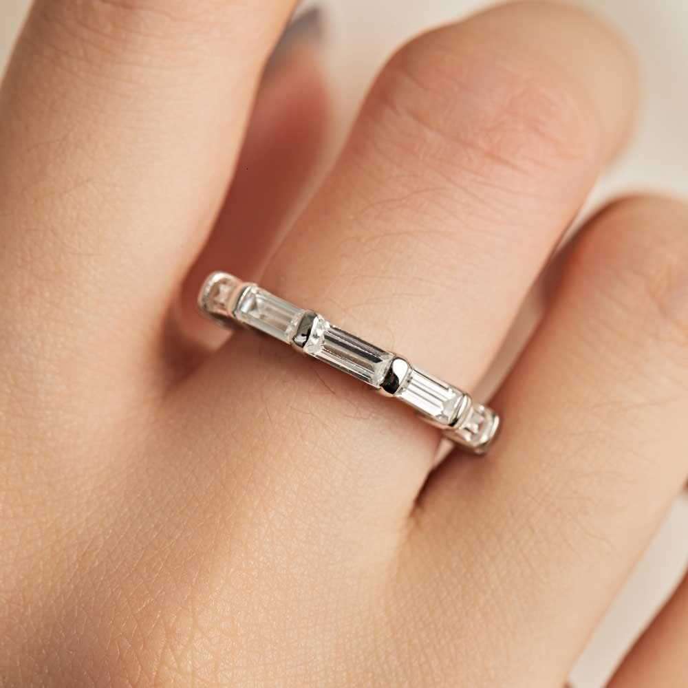 S925 Baguette Eternity Wedding Band Cubic Zirconia Stacking Sterling Silver Ring for Women