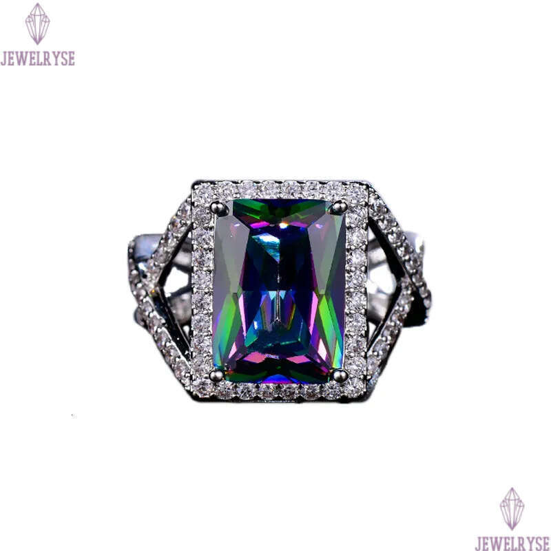 Colorful Diamond Rings Size 6-9 Luxury Jewelry Designer Blue Green Yellow AAA Cubic Zirconia Copper Gold Silver Square CZ Ring Engagement For Women Br