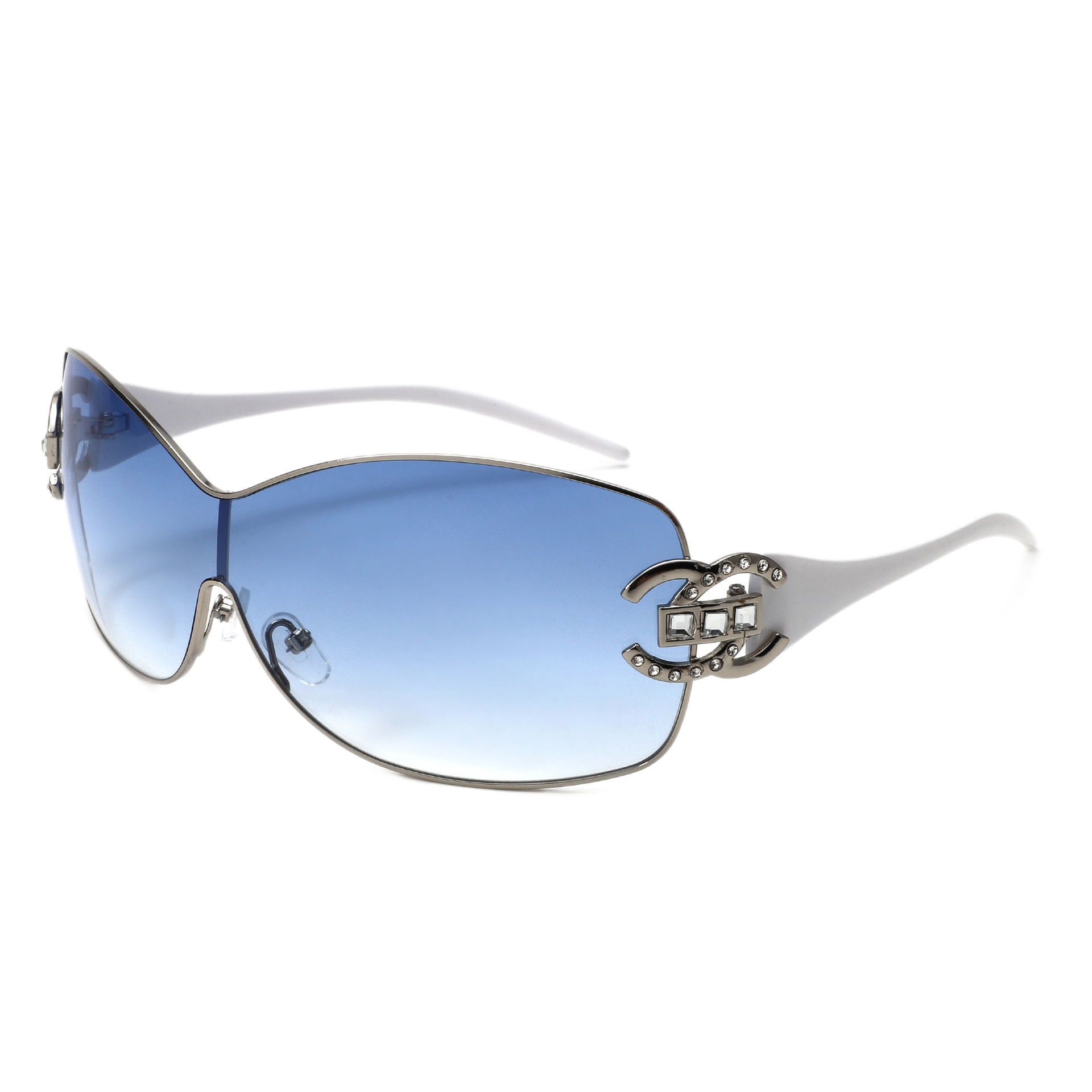 New European-American Style Double C Diamond-Studded Sunglasses for Women Metal One-Piece Frame Fashionable Trendy UV Protection Sunglasses