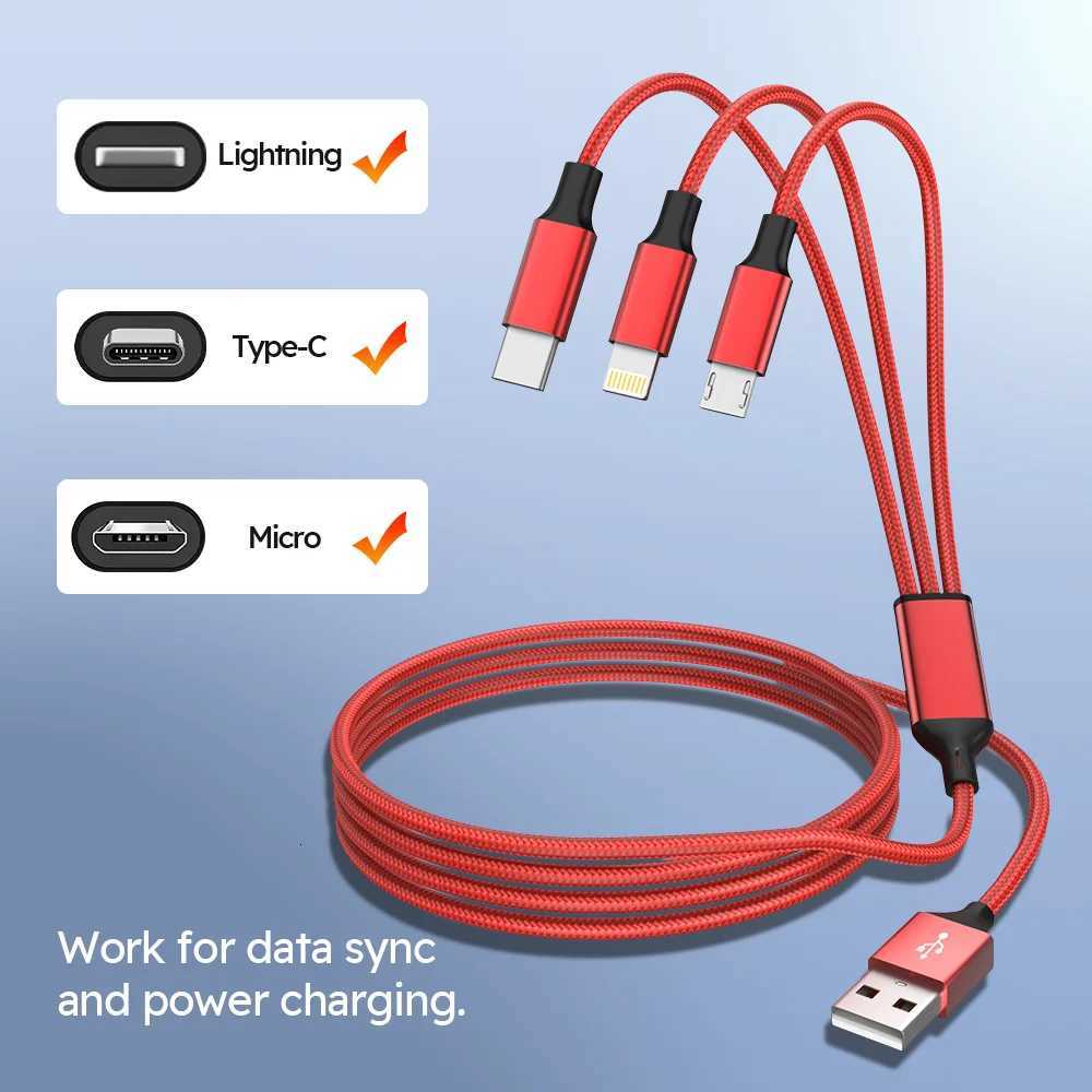 4pcs 3in1 USB-C Fast Charging Cable with Lightning Micro Type C Mti Interface Data Cable Suitable for Iphone C251203
