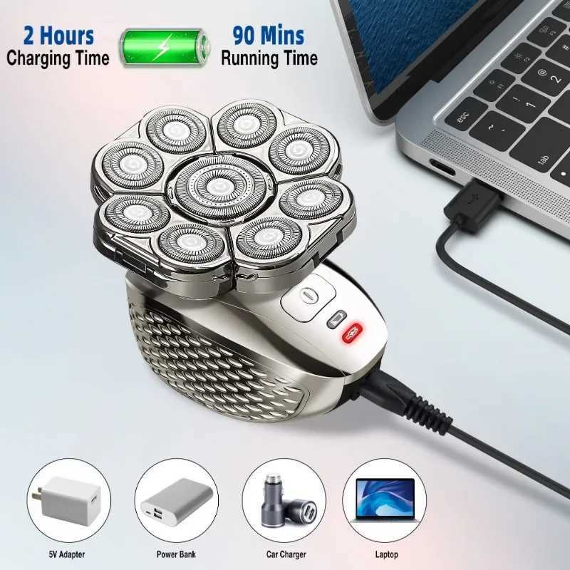 4D Shavers for Bald Men Upgraded 9 Floating s 6-in-1 Rechargeable Waterproof Wet Dry Bald Shavers for Men Y251203