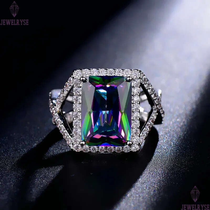 Colorful Diamond Rings Size 6-9 Luxury Jewelry Designer Blue Green Yellow AAA Cubic Zirconia Copper Gold Silver Square CZ Ring Engagement For Women Br