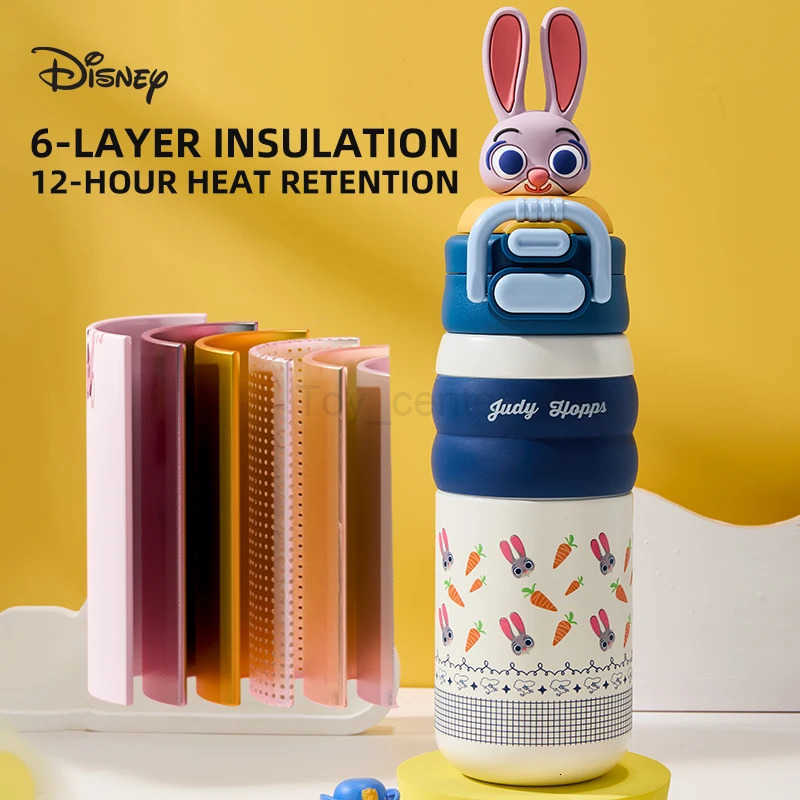 Disney Zootopia Childrens Water Bottle Insulated Cup with Straw Unisex School Use Dual-Drink Cup Large Capacity Thermos Flask H251203
