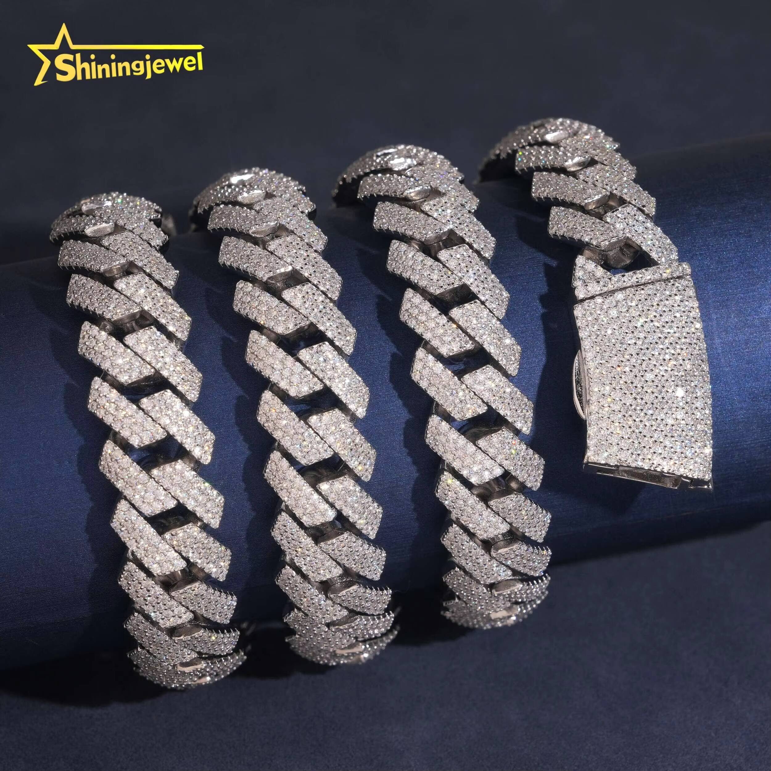 Fine Jewelry Iced Out 15mm Pass Diamond Tester 925 Sterling Silver Moissanite Hip Hop Cuban Link Chains