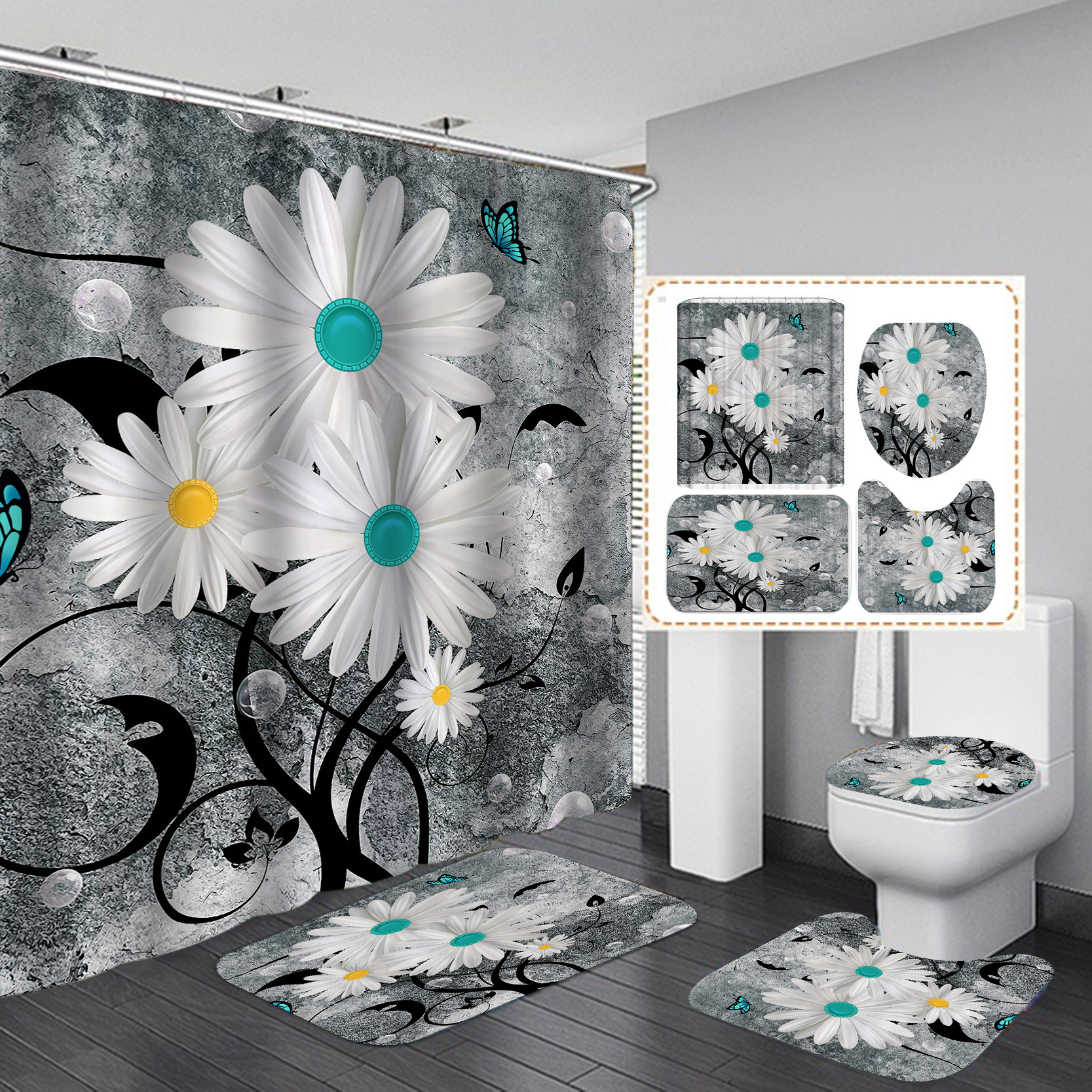 YL-37883 Eco-friendly Shower Curtain with Heat Transfer Printing, Waterproof, Comes with Hooks, Wholesale Available, Waterproof Shower Curtain