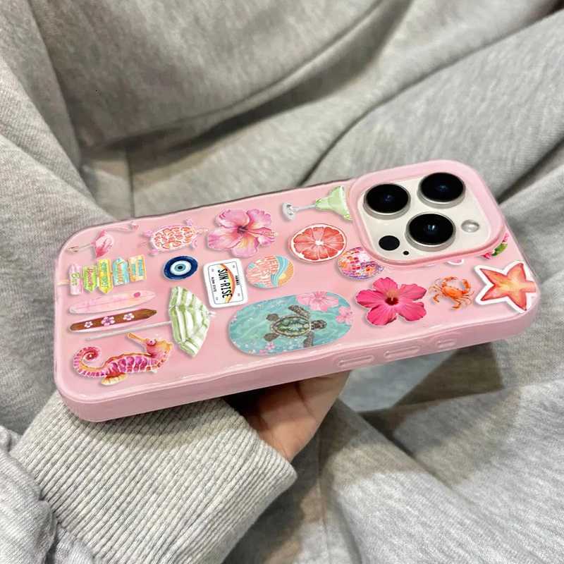 Folds Texture Soft Phone Case For iPhone 16 17Air 15 14 13 12 11 Pro Max 15 Plus Summer Ocean Flower Seahorse Turtle Print Cover H251203