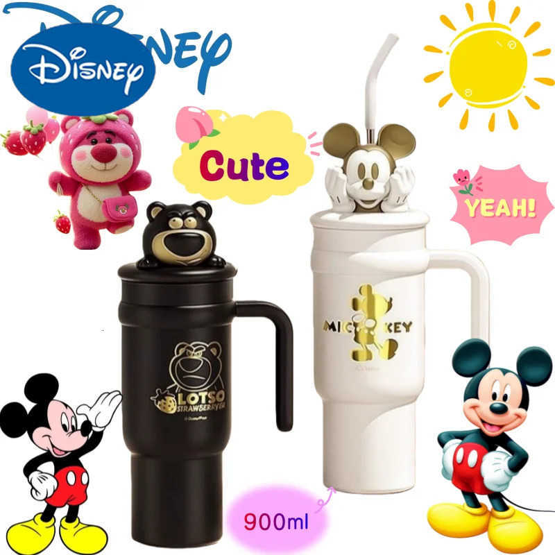 Disney New Lotso Mickey Thermos Creative High-value Anime Cartoon Printed Large-capacity Portable Double-drinking Suction Cup H251203