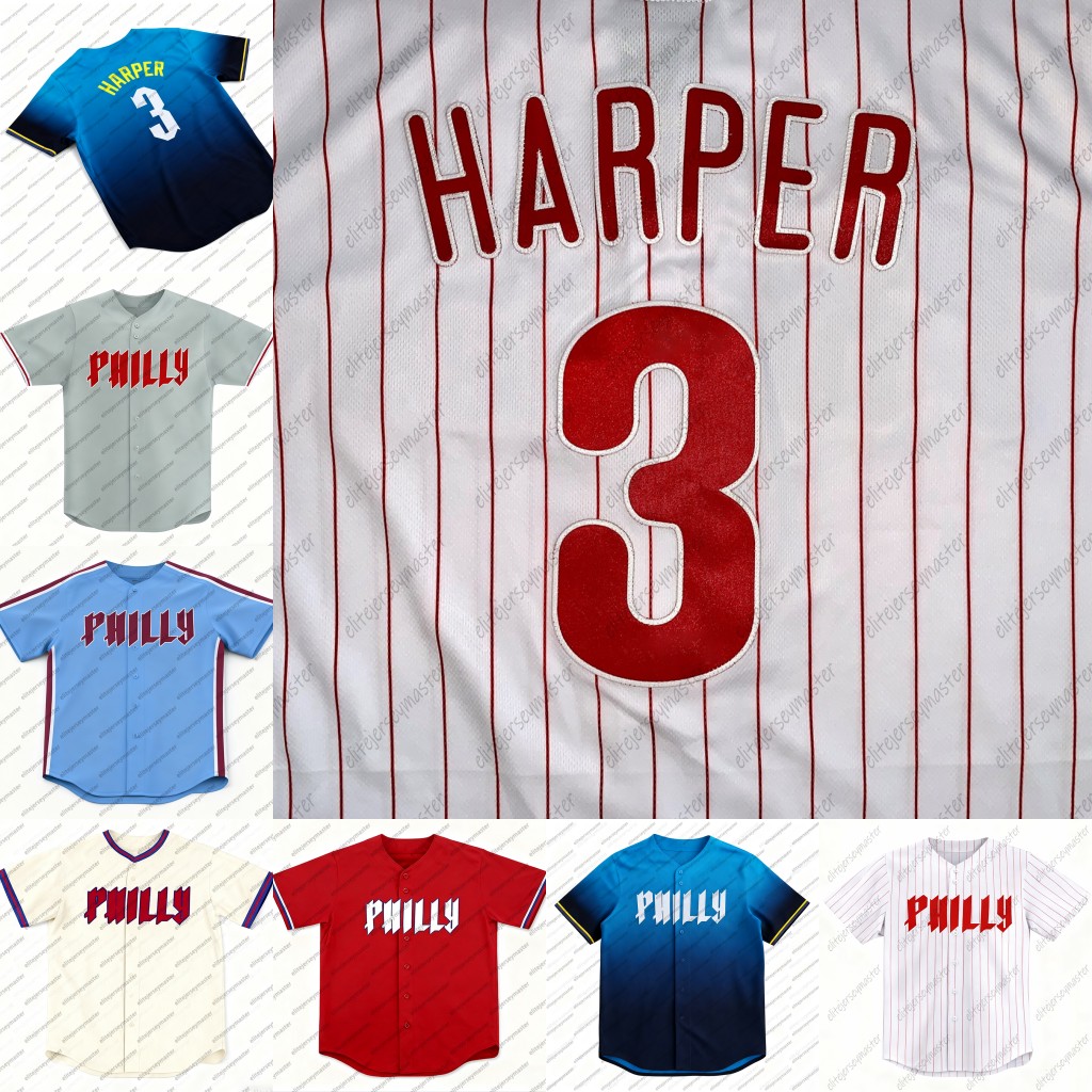 Harper 3 Trea Turner Custom Baseball Jersey Alec Bohm Schwarber Realmuto Personalized Customized Baseball Jerseys Custom Any Number Name