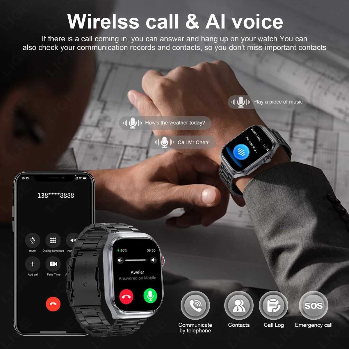 LIGE AMOLED Smart Watch ET585 Men ECG Blood Cpositoin Health Monitoring Call Wen Sports Fitness Tracker Smartwatch C251203