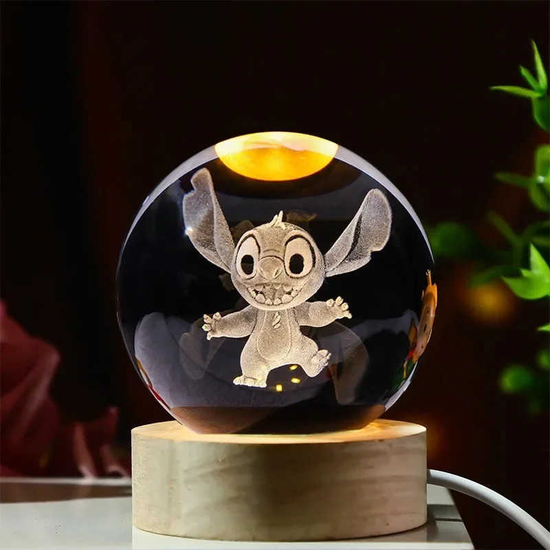 Disney Cartoon Lilo Stitch Night Light Crystal Ball Cute 3D Glass Balls Table Lamp LED Desktop Decoration Christmas Gift Toy H251203 - view 4